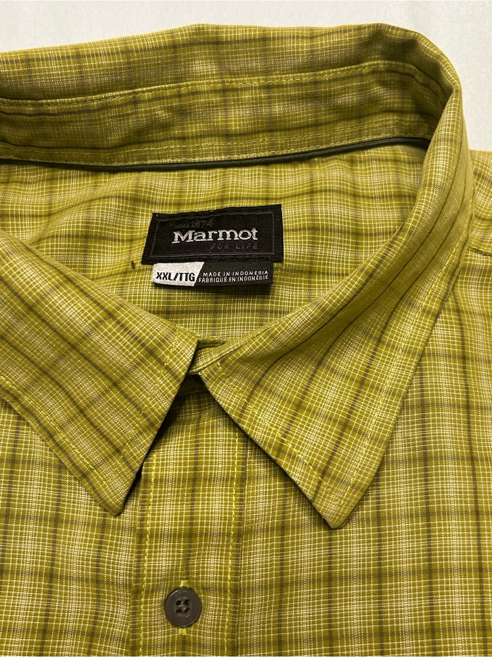 Marmot Men’s Yellow-Green Plaid Button-Down Shirt